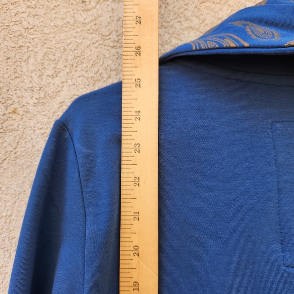 CIRQUE DU SOLEIL Women's Jacket Medium Blue Shawl Collar Gold Paisley Floral - Picture 11 of 13